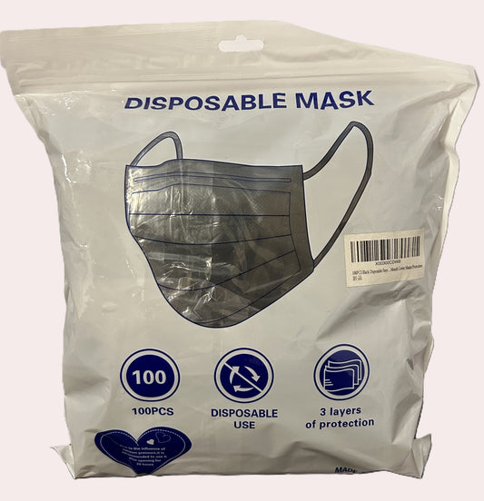 Black 3-layer disposable black masks 100-pack