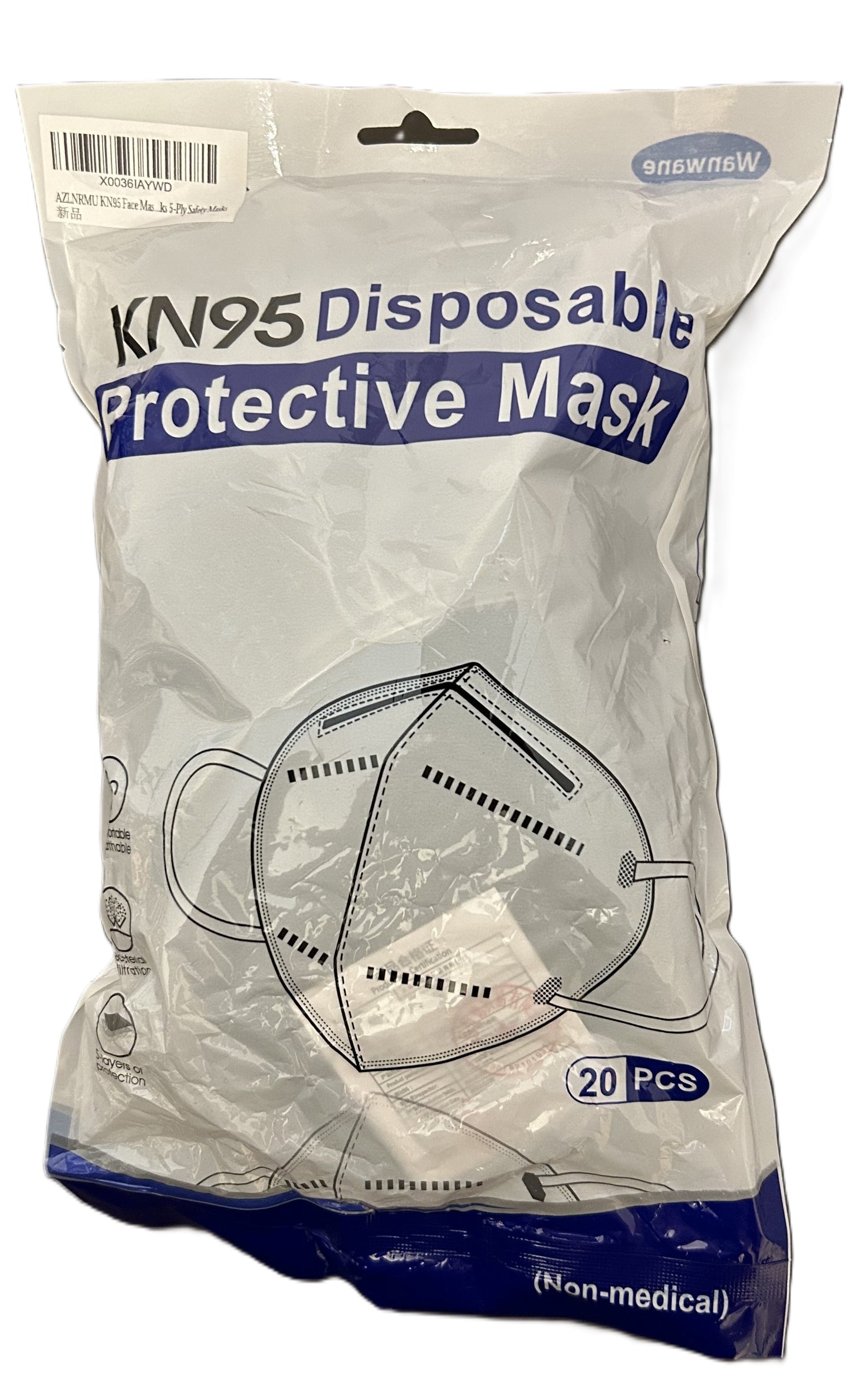 Wanwane K95 disposable protective black masks 20-pack