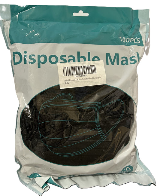 Kids disposable black protective masks 100-pack